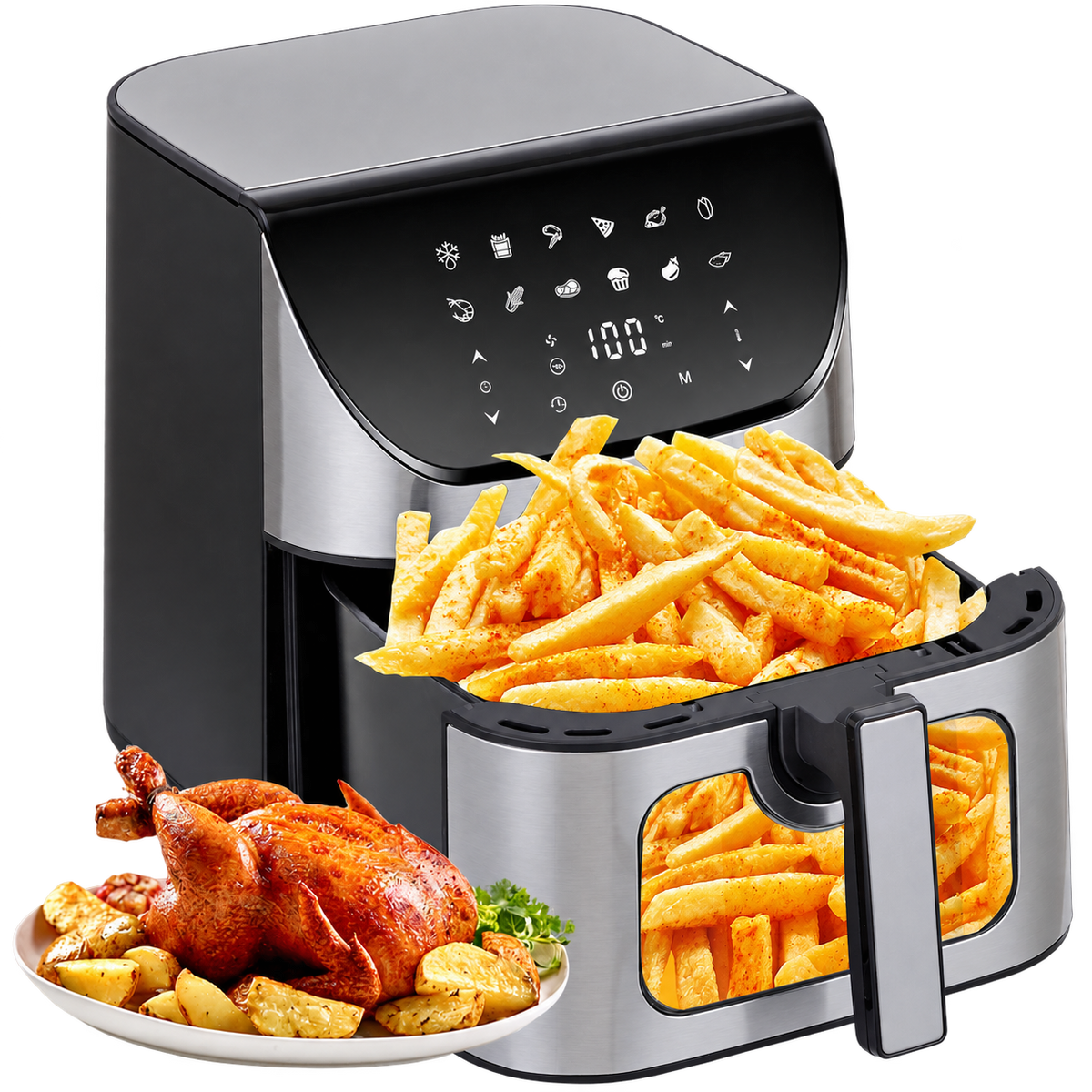 Heißluftfritteuse 8,5 L – 1800 W, LED-Touchdisplay & großer Frittierkorb